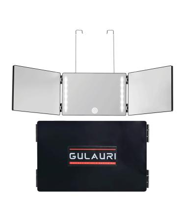 GULAURI 3 Way Mirror with LED Lights for Hair Cutting 360 Barber Mirror Trifold Mirror Portable Mirrors ,Adjustable, Portable, Hands-Free Mirror With Light