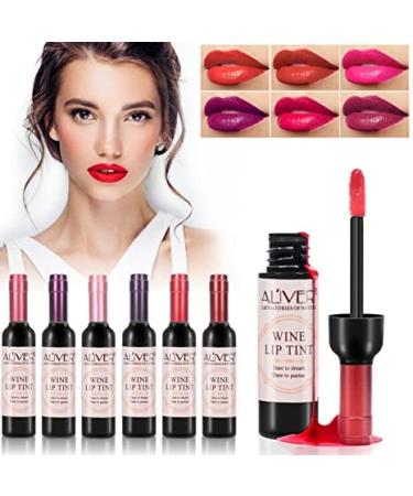 Blue Finger 6 Colors/Set Wine Lipstick, Wine Lip Tint,Matte Long-Lasting Waterproof Lip Gloss Stain, Silky Lightness and Non-Sticky Make Up Lip Sticks Wine Bottle, 0.25 Ounce