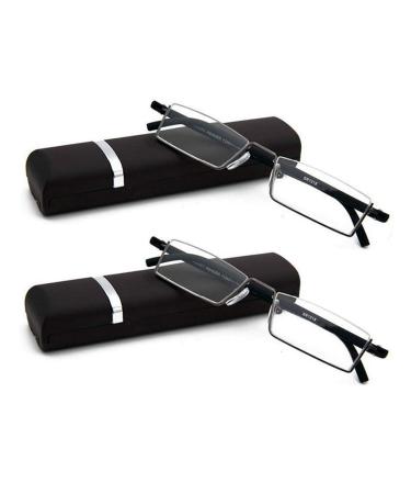 Half Frame Reading Glasses - Half Rim Computer Readers with Glasses Case for Men (2 PCS in Pouch) 1.75 (Black,black) 1.75 x