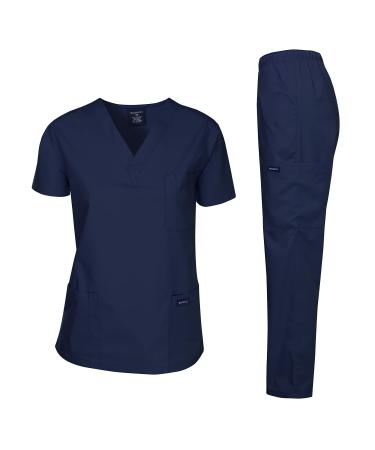 Dagacci Scrubs Medical Uniform Women and Man Scrubs Set Medical Scrubs Top and Pants Medium Navy