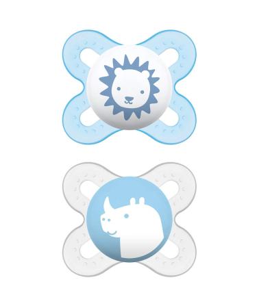 MAM Skin Soft Silicone Mini Pacifier Set for 0-2 Mo - Blue Colors | 4 Pacifiers & Sterilized Transport Boxes - Ideal for Babies - Buy Online on GoSupps.com