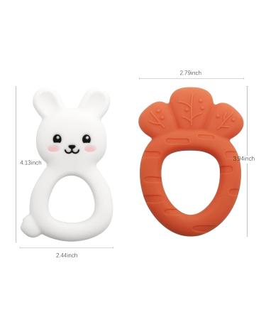 PAPACHOO Teething Toys 2 Pack - Bunny Carrot Silicone Infant Teether Set | BPA Free Baby Soothing Toy for Teething Relief - Buy Online on GoSupps.com
