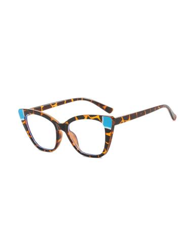 SERONI Tr90 Cat Eye Frame Blue Light Blocking Glasses for Women Men Anti UV Ray Computer Reading Glasses for Women Men Leopard-blue 66 Millimeters