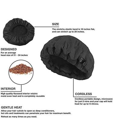 Flaxseed Heat Cap for Deep Conditioning - Natural Thermal Cap + 10 Disposable Shower Caps (Black) - Buy Online on GoSupps.com