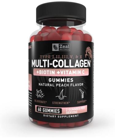 Multi Collagen +Biotin +Vitamin C Gummies Natural Peach Flavor - 60 Gummies