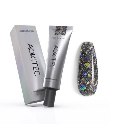 Aokitec 60ml nail extension gel UV nail polish extension nail extension gel nail nail extension acrylic false nail assembly gel nail dessign gel nails for salon home diy (diamond black)