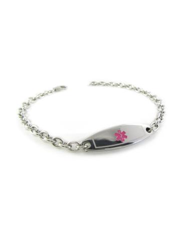 Pre-Engraved Customized Kid s Bee Sting Allergy Alert Bracelet Steel Mini O-Link Wallet Card Included - Pink