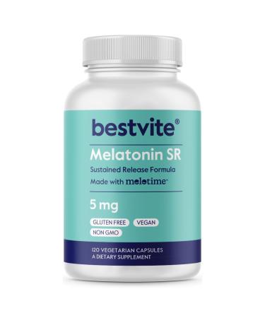 BESTVITE Melatonin SR 5mg (120 Vegetarian Capsules) - Extended Release Melatonin - Vegan - Non GMO - Gluten Free