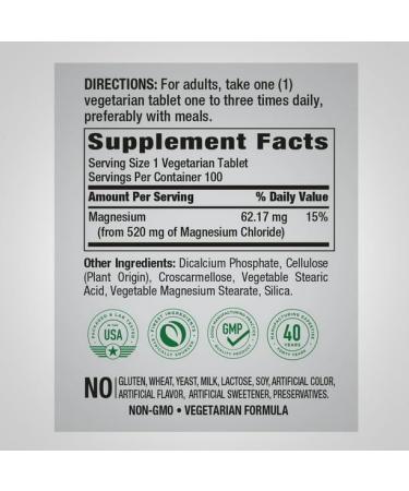 LLK Magnesium Chloride 520mg | 100 Vegetarian Tablet Capsules | Natural Supplement - Buy Online on GoSupps.com