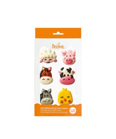 Decora 0500298 PACK OF 6 FARM ANIMALS SUGAR DECOR