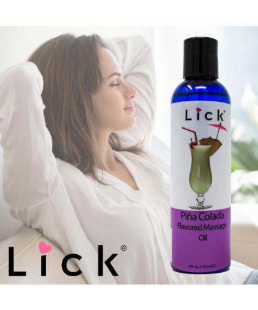 Lick Pina Colada Flavored Massage Oil - Edible & Warming Body Oil for Couples Enriched with Vitamin E Ideal for Date Night - 4 oz - Buy Online on GoSupps.com