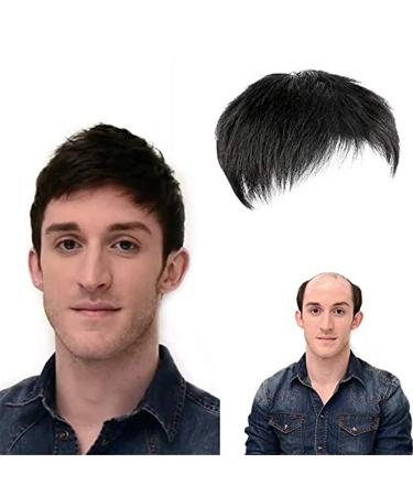 Drasawee Real Human Topper for Men Short Hairpiece Hair Extensions Natural Black Clip in Hair Pieces for Covering White Loss Hair Toupee 16x18cm Natural Style