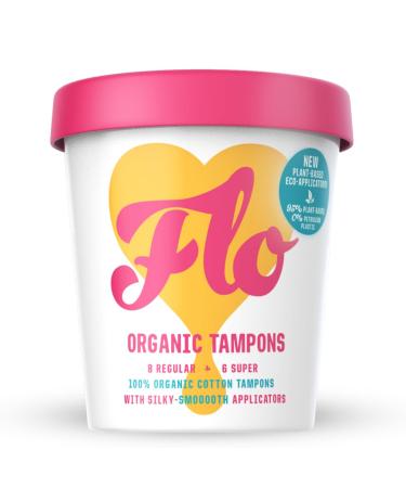 FLO Applicator Tampons Made from Organic Cotton Biodegradable Regular and Super Combo Pack 14 Count (Pack of 1)