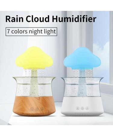 Rain Cloud Humidifier - Mushroom Drop Snuggling Cloud Desk Diffuser with Water Sounds and Cute Night Light (Wooden) - Buy Online on GoSupps.com