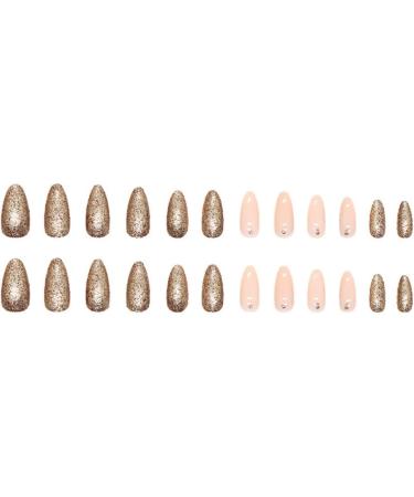 JustOTRY 24 Pcs Nude Oval Short False Nails with Jewels Brown Glitter French | Press on Nails Pattern - Almond Medium Stick on Nails | Nail Glue Included - Perfect for Women's Nail Art - Buy Online on GoSupps.com