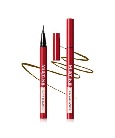 Mistine Light Brown Liquid Eyeliner Pen All Day Smudge Proof and Waterproof Eye Liner Essential with Felt Brush Tip for Controlled Application  Vegan & Cruelty Free  Matte Finish 0.04 Fl Oz