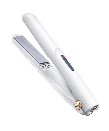 Cordless Hair Straightener and Curler 2 in 1 Ceramic Flat Iron Mini Wireless Portable Travel Hot Tools Straight Curl for Women Men USB Rechargeable with Pouch White