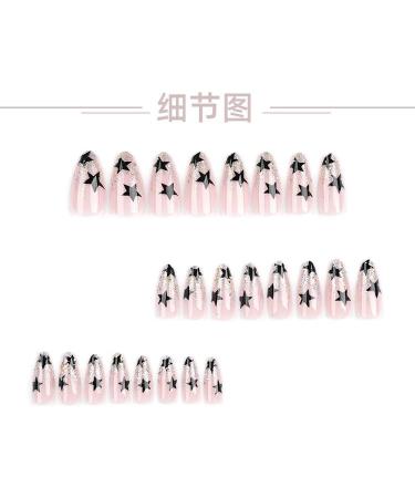 French Tip Press on Nails - Mid Press On Nails with Nail Tips Sparkling Colorful Black star almond shaped Design Glossy pink press on nails Acrylic False Nails Cute Artificial Nails - Buy Online on GoSupps.com