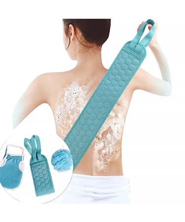 Lohang Exfoliating Back Scrubber for Shower  3 Pcs Thickened Rubbing Mud Cleaning Loofah Sponge & Deep Exfoliator Back Rub Strip Gloves Mitt Back Brush Washer for Unisex Massage SPA(Blue)