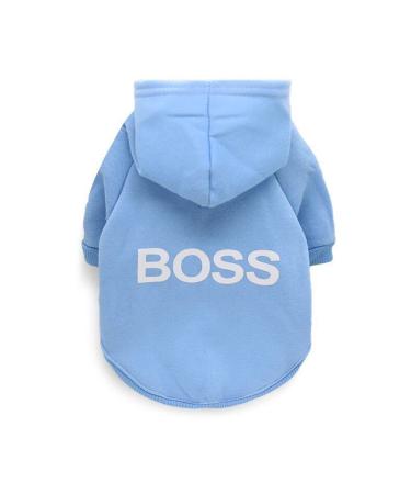 LtuzPet Dog Hoodie with Boss Print Soft Fleece Warm Dog Jacket Blue X-Small