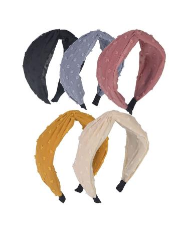 Knotted Headbands for Women Wide Headband,5Pcs Cross Knot Hair Hoop Knot Headbands Womens Headbands Elastic Turban Boho Bandeau Hair Accessories for Washing Face 5pcs style 1