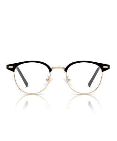SERONI Eyebrow Tr90 Metal Frame Blue Light Blocking Glasses for Women Men Anti UV Ray Computer Reading Glasses for Women Men Black-glod 46 Millimeters