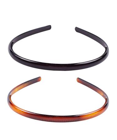 Set of 2 Women Girls Hard Plastic Headband Hair Hoop Black and Brown High-grade Headwear Hairband (Style A#)