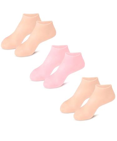3 Pairs Silicone Socks for Women - 2 Beige & 1 Pink Moisturizing Foot Socks - Anti Slip Soft Moisturizing Socks Aloe Gel Socks for Repairing Dry Feet Cracked Heel Dry Feet (3 Pairs)