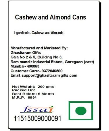 Jaiccha Ghasitaram Cashew and Almond Cans |Gift for Diwali Gifts Holi Rakhi Valentine Christmas Birthday Anniversary Her Him| - Buy Online on GoSupps.com