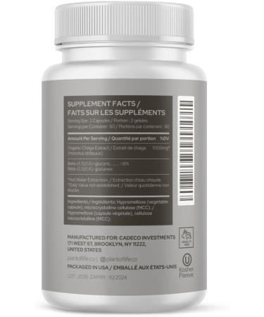 Plant of Life Chaga Mushroom Capsules | Digestion Anti-Oxidant Wellness Adaptogens | 100% Pure Organic Mushrooms | Vegan Non-GMO | 60 ct - Buy Online on GoSupps.com