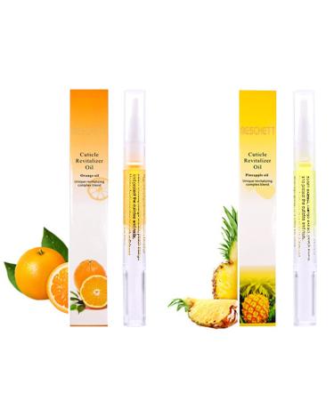 2PCS Cuticle Oil Pens for Nail Care Cuticle Revitalizer Oil Pen with Soft Brush Cuticle Oil to Prevent Nail Cracking and Dry (Pineapple & Orange Flavor) Pineapple & Orange Flavors