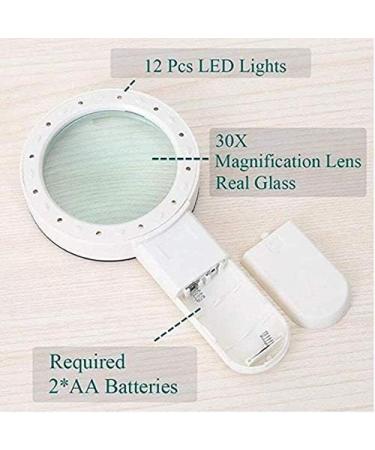 Magnifying 30X Magnifying Glass with Light Handheld Lighted Magnifier with Large Double Glass Lens Led Magnifiers for Seniors Reading (Magnification : About 30X Size : 80mm) Good Times - Buy Online on GoSupps.com