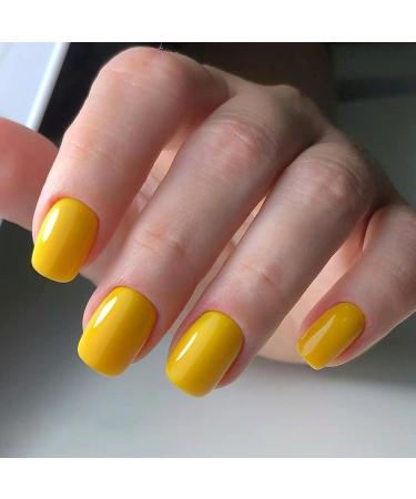 Press On Nails Short on 24PCs Stick on Nails Glue on Nails False Nails Solid Dark Color Fake Nails Short Square Medium Shape (Lemon Yellow Short) Lemon Yellow 1 Fl Oz (Pack of 1)
