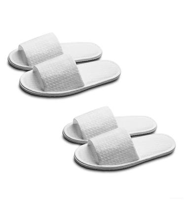 VASANA 2 Pairs Soft Open Toe Hotel Slippers White Spa Slippers for Women Men Spa Party Guest Hotel