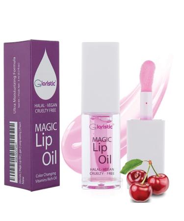 Gloristic | Magic Lip Oil | Color Changing Lip Oil | Vitamin Rich Ultra Moisturizing |      | Vegan | Long-lasting | (Cherry)