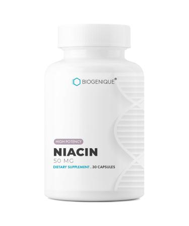 Biogenique Niacin 50mg - Vitamin B3 Niacin - Supports Energy Production Healthy Metabolism & Nervous System Function - Energy Supplement - 30 Capsules Made in Canada Non-GMO Vegan