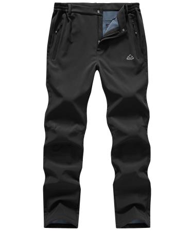Gopune Men's Snow Ski Waterproof Softshell Pants Outdoor Windproof Warm Hiking Insulated Pants Black 32