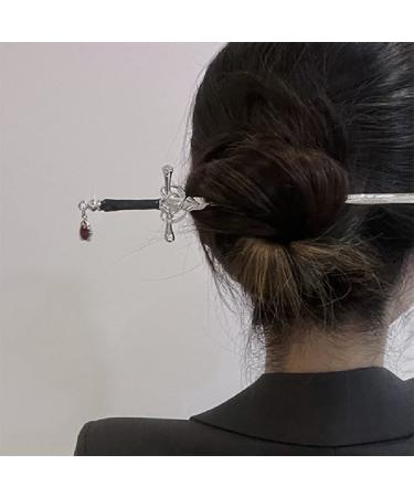 2 Pack Chinese Sword Tassel Hair Sticks for Women Buns with Hair Gems - Silver - Buy Online on GoSupps.com