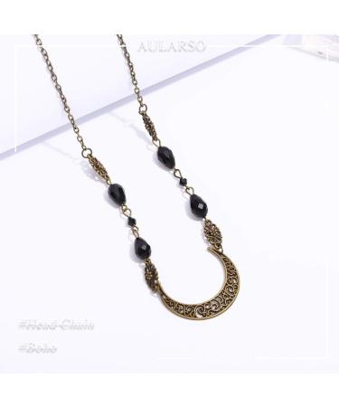 Aularso Vintage Bronze Crescent Moon Head Chain with Crystals - Halloween Hair Accessory for Women and Girls (Black) - Buy Online on GoSupps.com