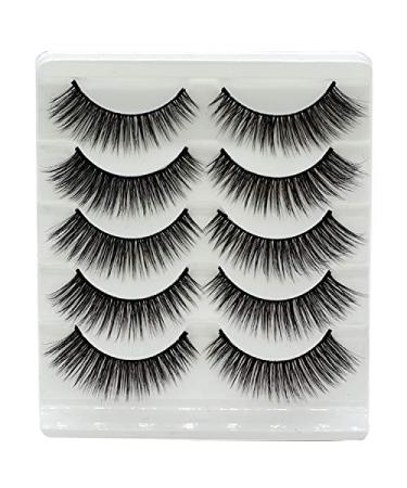 Vivis False Eyelashes 5 Pairs 3D Mink Natural Lashes Cross Fluffy Volume Hand-made Natural Dramatic Fake Eye Lash Black Soft for Various Makeups A19