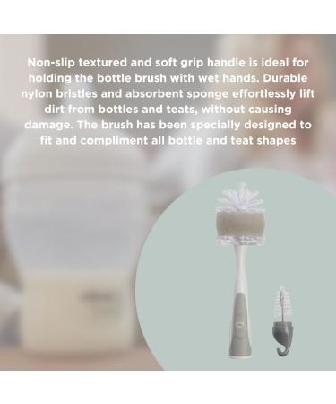 Vital Baby NURTURE Deluxe Bottle Brush - Universal Size - Fits All Bottles - Intergrated Teat Brush - Durable Bristles - Foam Sponge - White/Grey Large - Buy Online on GoSupps.com