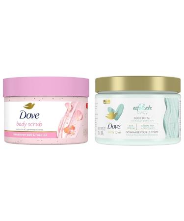Dove Body Scrub For Silky Smooth Skin Himalayan Salt & Rose Oil & Body Love Body Scrub for rough bumpy skin Exfoliate Away body scrub with AHAs for silky smooth skin 340 g Rose + Scrub 298 g (Pack of 1)