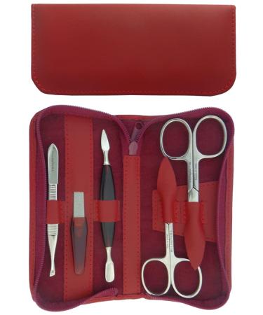 Tenartis 345 5-Piece Burgundy Nappa Genuine Leather Manicure Set with Zipper - Made in Italy
