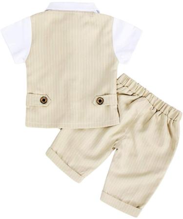 AmzBarley Baby Boys Gentlemans Suit | Dress Shirt, Pants, Vest, Bowtie Rompers | Khaki 6-12 Months - Buy Online on GoSupps.com