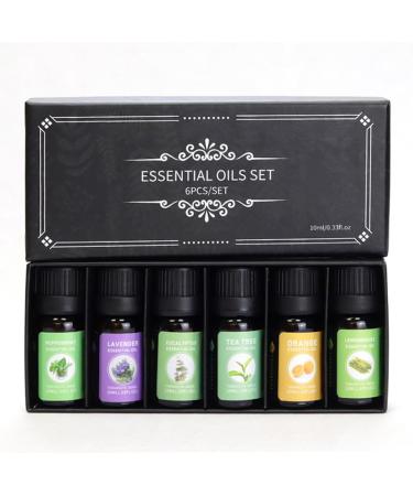 Top River High Concentration Essential Oils by Pure Aroma 100% Pure Oils kit- Top 6 Aromatherapy Oils Gift Set-6 Pack 10ML(Eucalyptus Lavender Lemon Grass Orange Peppermint Tea Tree)