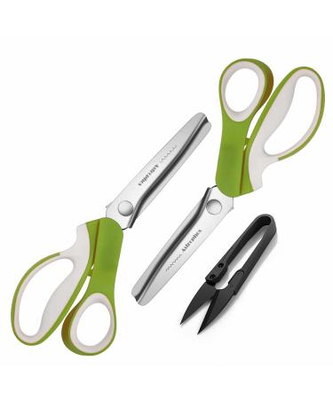 Pinking Shears Set (Pack of 2 PCS Serrated & Scalloped edges) By Astrophos - Zig-zag Scissor for Fabric Leather & Paper - Pinking Dressmaking Sewing Scissors AP-002-B Green
