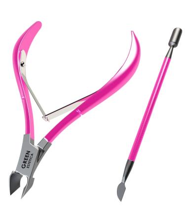 Cuticle Trimmer with Cuticle Pusher Professional Stainless Steel Cuticle Cutter Sharp Blades Double Spring Cuticle Nippers for Nail Care Pedicure Manicure Nail Tools for Home Spa (Pink)