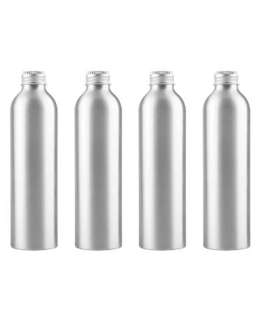Zeoabsy 4 pieces 250 ml of empty round silver aluminum bottle with aluminum screw cover silver 250ml screw bottles made of aluminum for filling cosmetics essences oil bathroom hotel travel 250ml silver