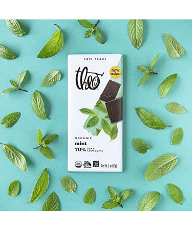 Theo Chocolate Mint Organic Dark Chocolate Bar - 70% Cacao, Vegan & Fair Trade - Buy Online on GoSupps.com