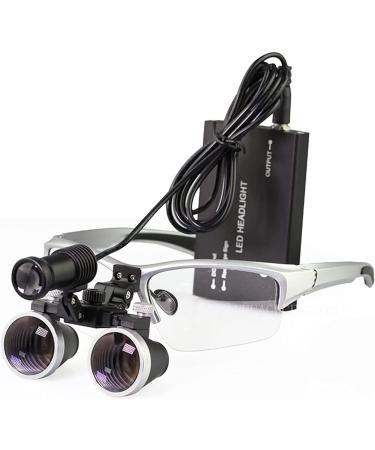 Surgical Binocular Loupes Headband Magnifier 2.5X/3.5X420mm Rechargeable Dental Loupes Magnifier Head Mount Magnifying Glass 5W Portable LED Headlight Plug In Clip Head Lig(Size:3.5X Color:Silver)